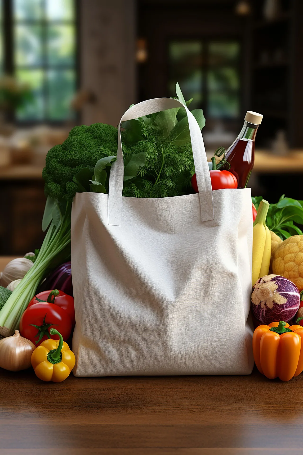Reusable bag of fresh groceries
